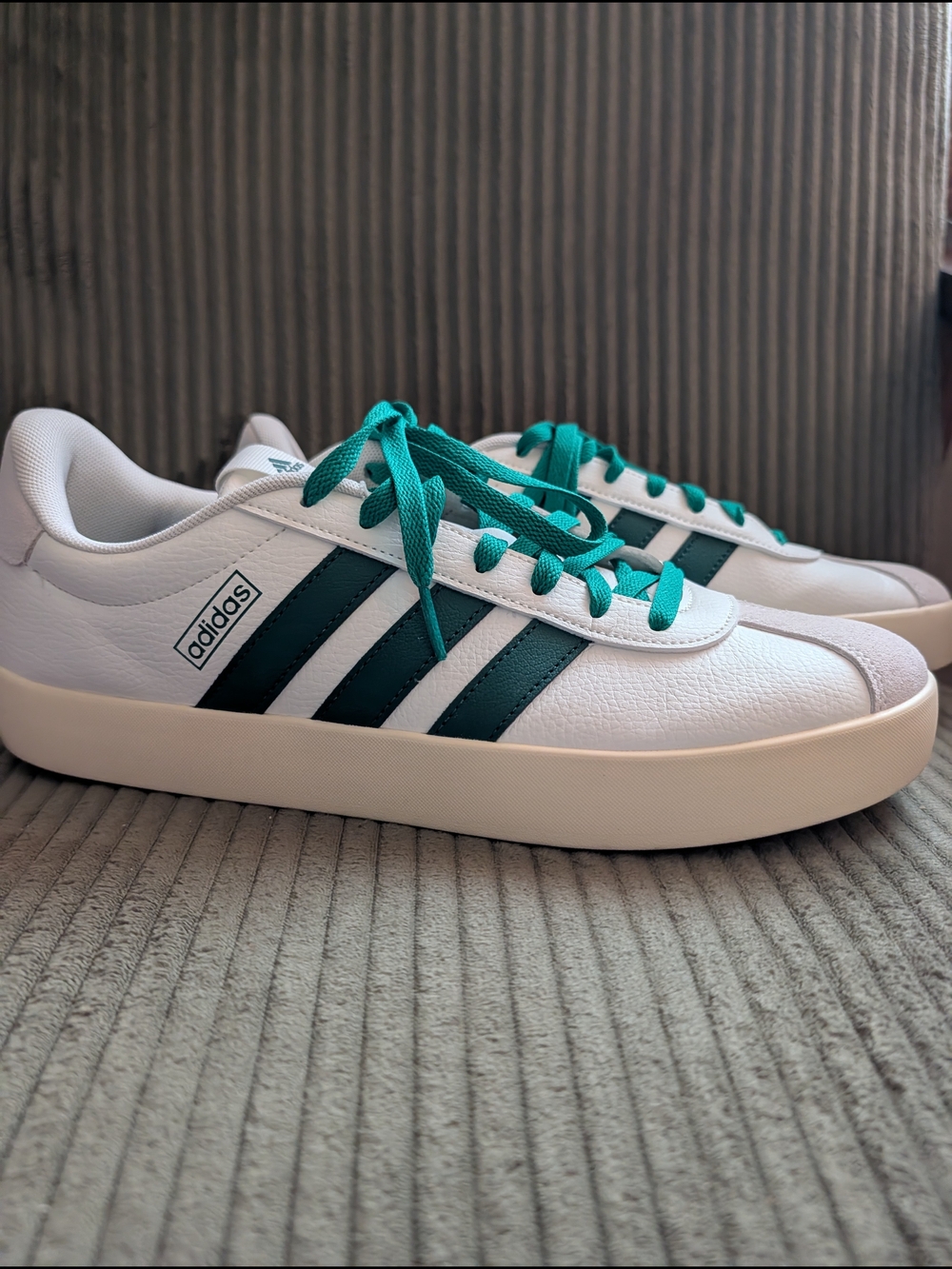 adidas Men’s White Sneakers with green Accents